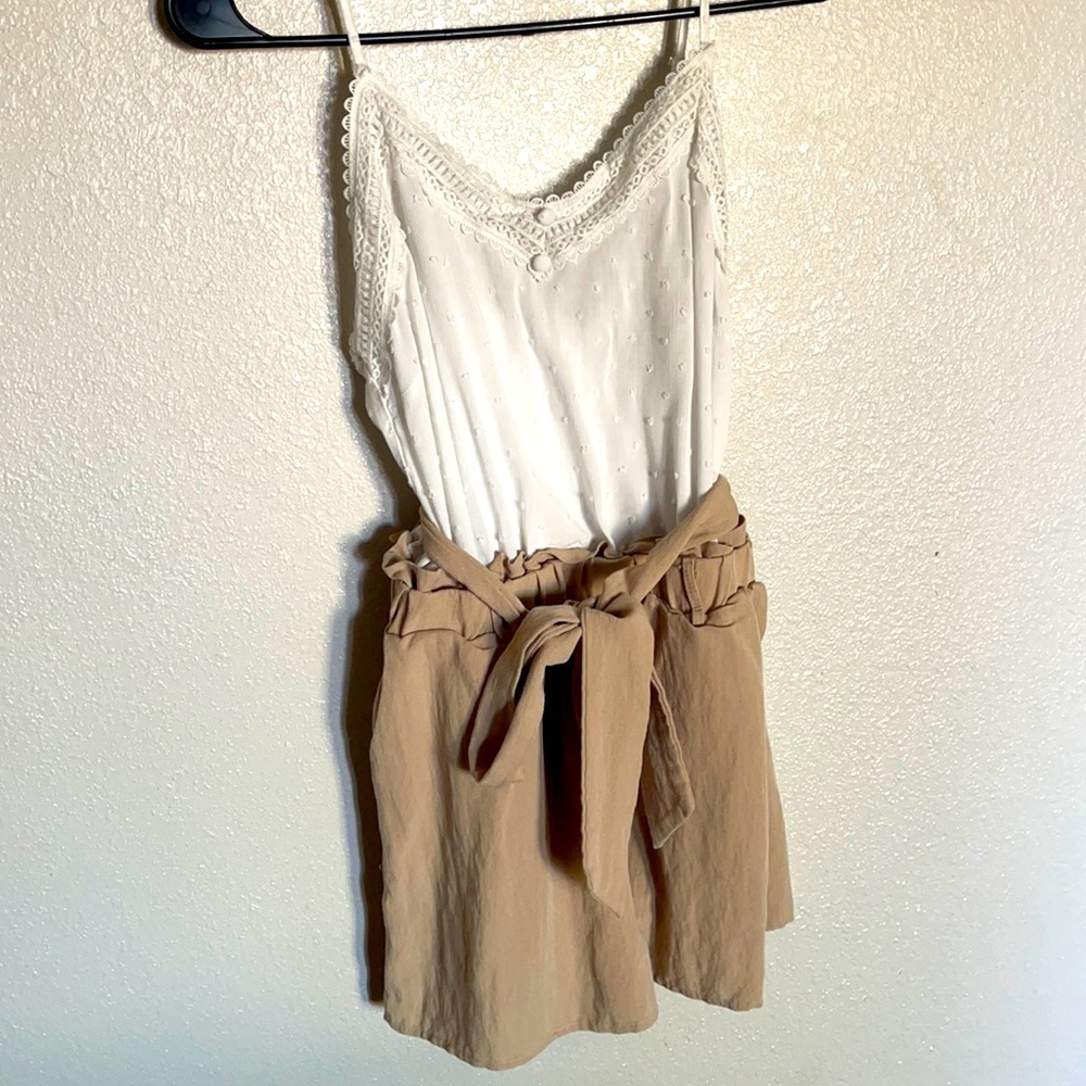 Super cute tan and white romper